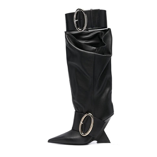 Autumn/Winter Pointed Toe Wedge Heel Over-the-Knee Boots