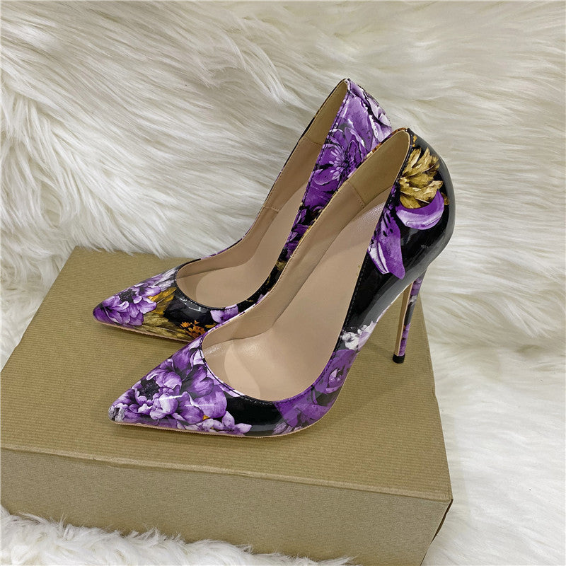 High Heel Shoes | Purple Floral Shoes | Slim Heels Shoes