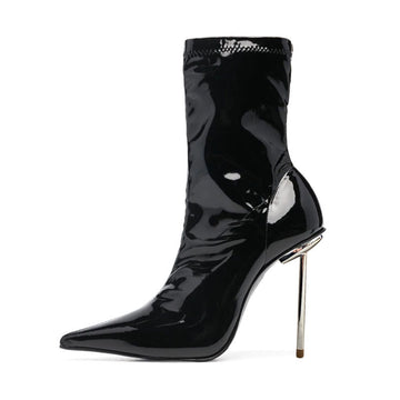 Metallic Boots | Chunky Heel Boots | Patent Leather Boots