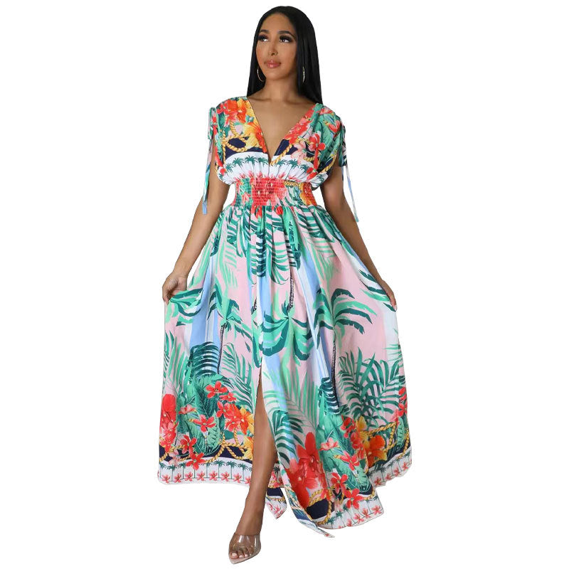 Summer New Plus Size French Print Sleeveless Casual Dress