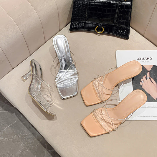 Minimalist and Stylish Transparent Crystal Heeled Sandals
