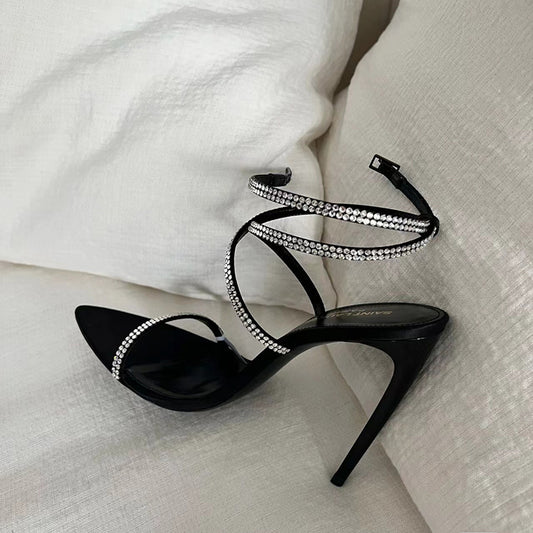 Fall Fashion French Pointed Stiletto Black Sandals