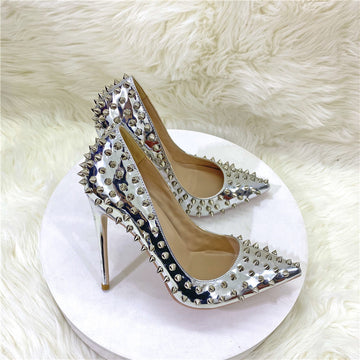 Silver Studded Shoes | High Heels Shoes | Pointed Toe Shoes