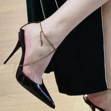 Seductive Black Pointed toe French Lace Up Heels Shoes