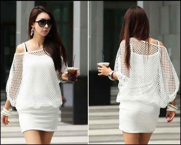 Two Pieces Batwing Mini Dress with Hollow Out Cover - MeetYoursFashion - 4