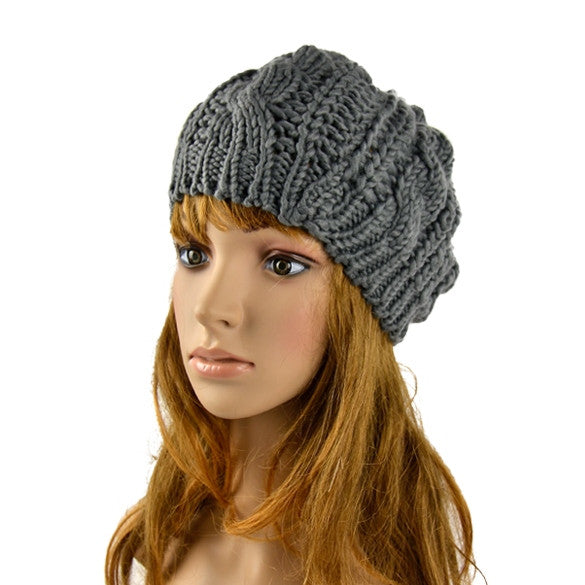 Winter Women Beret Braided Baggy Beanie Crochet Hat Ski Cap
