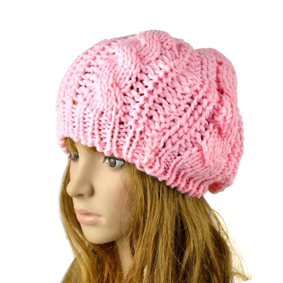 Winter Women Beret Braided Baggy Beanie Crochet Hat Ski Cap