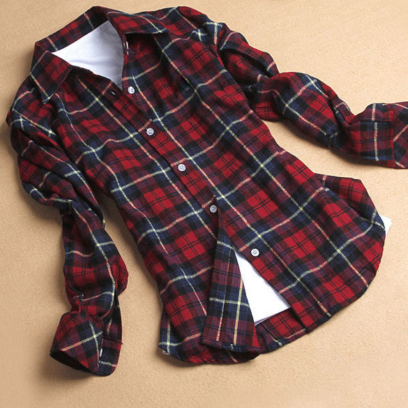 Button Cotton Lapel Shirt Plaids Flannel Shirt - MeetYoursFashion - 1