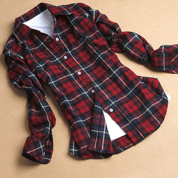 Button Cotton Lapel Shirt Plaids Flannel Shirt - MeetYoursFashion - 1