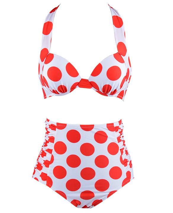 Red Color Polka Dots  High Waist Bikini Set - MeetYoursFashion - 3