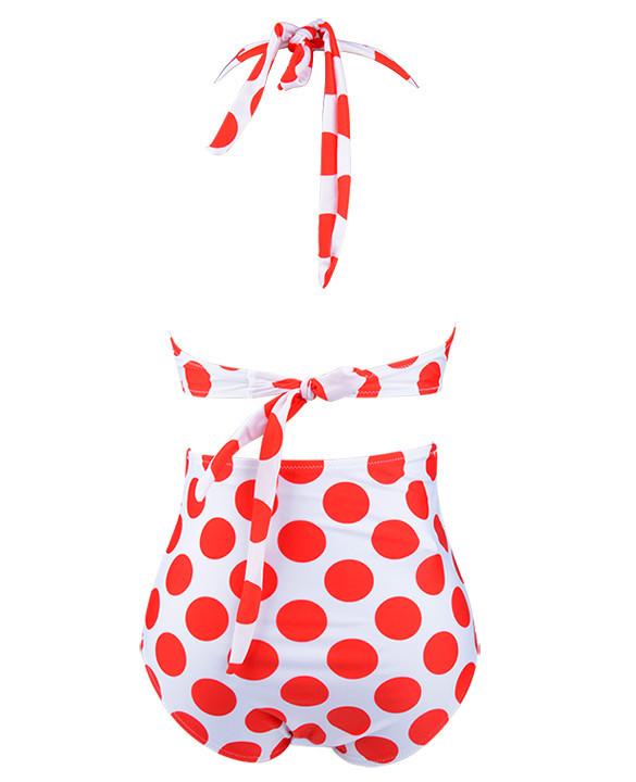 Red Color Polka Dots  High Waist Bikini Set - MeetYoursFashion - 4