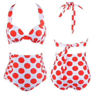 Red Color Polka Dots  High Waist Bikini Set - MeetYoursFashion - 1