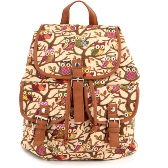 Women Cute Cartoon Owls Pattern Canvas Backpack Shoulder Bag Students Schoolbag Book Bag - Meet Yours Fashion - 3