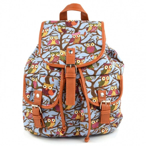 Women Cute Cartoon Owls Pattern Canvas Backpack Shoulder Bag Students Schoolbag Book Bag - Meet Yours Fashion - 4