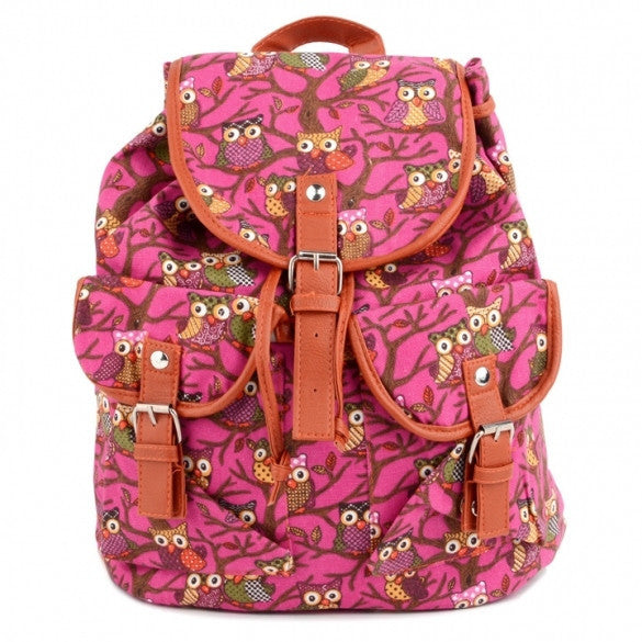 Women Cute Cartoon Owls Pattern Canvas Backpack Shoulder Bag Students Schoolbag Book Bag - Meet Yours Fashion - 5
