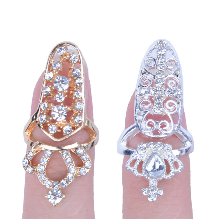 Fashion Bowknot Crystal Finger Nail Art Ring Jewelry Fake Nail Art Finger Rings