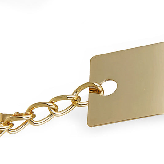 Golden Wide Plate Metal Waist Belt Mirror Waistband