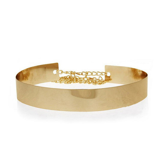 Golden Wide Plate Metal Waist Belt Mirror Waistband