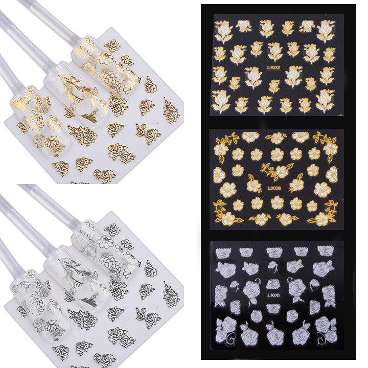 24 Sheets High Quality 3D Golden/Silver Edged Nail Art Stickers Decals Decoration Hot Stamping