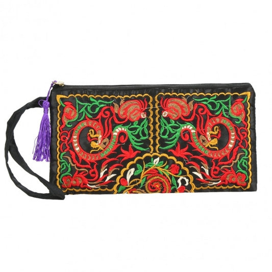 Women's Handbag Purse Retro Embroidered Phone Change Coin Bag With Tassel