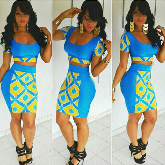 Two Pieces Club Bandage Crop Top and Skirt Dress Set