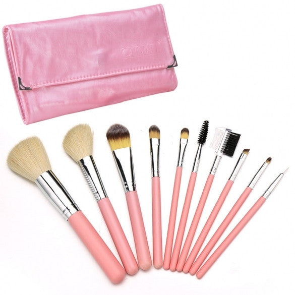 10pcs Cream Color Eyeshadow Blush Cosmetic Makeup Brush Set High Quality+Case