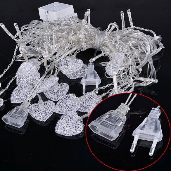 3.5M White 16 Hearts 100 LED String Fairy Holiday Lights For Party Xmas Wedding