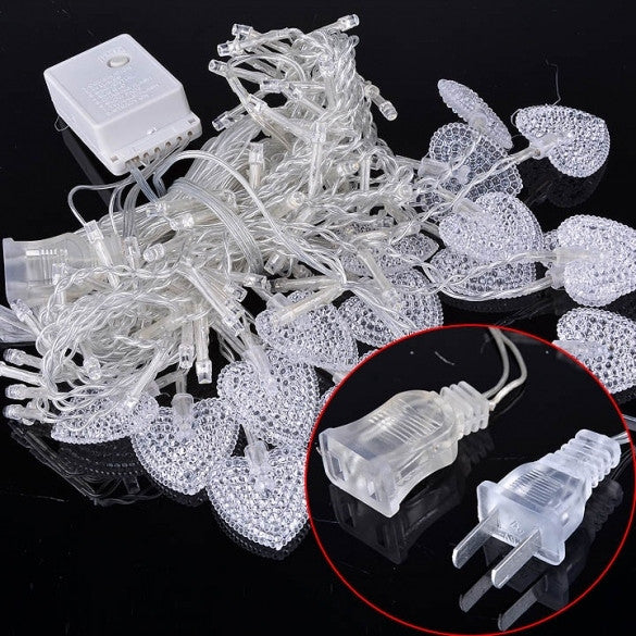 3.5M White 16 Hearts 100 LED String Fairy Holiday Lights For Party Xmas Wedding