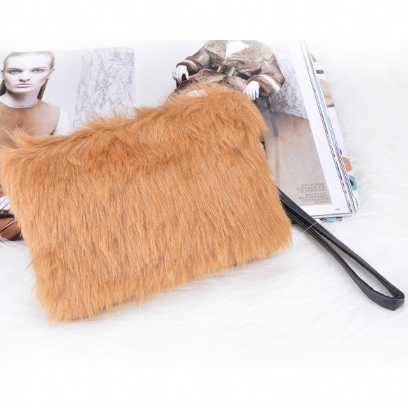 Fashion Women's Elegant Clutch Bag Faux Fur Handbag Wallet Candy Color Clutch