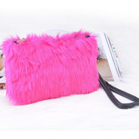 Fashion Women's Elegant Clutch Bag Faux Fur Handbag Wallet Candy Color Clutch