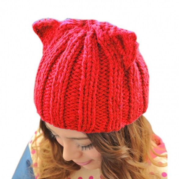 New Korean Women's  Winter Warm Hat Devil Horn Knitted Hats Cat Ears Knitting Caps Female Hat Accessories