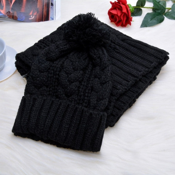 New Fashion Girl's Winter Cap Warm Woolen Blend Knitted Hat&Scarf