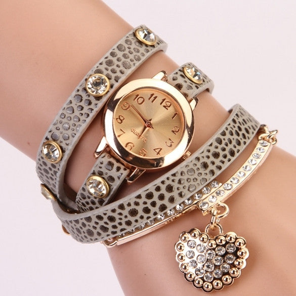 Fashion Women Casual Watches Crystal Faux Leather Strap Long Chain Quartz Watches