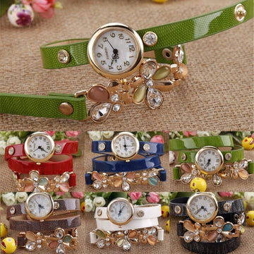 New Fashion Women's Flower Sling Chain Watch Wrap Circle Button Wristwatch