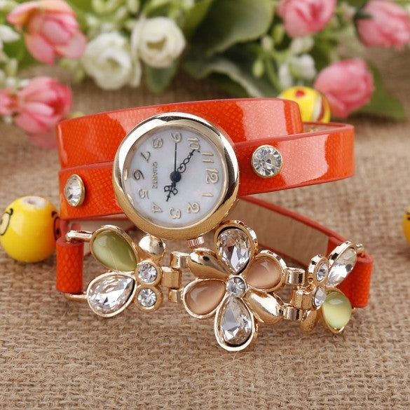 New Fashion Women's Flower Sling Chain Watch Wrap Circle Button Wristwatch