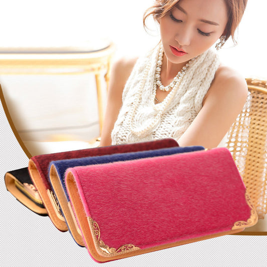 New Fashion Women Faux Hair Synthetic Leather Long Wallet Clutch Bag