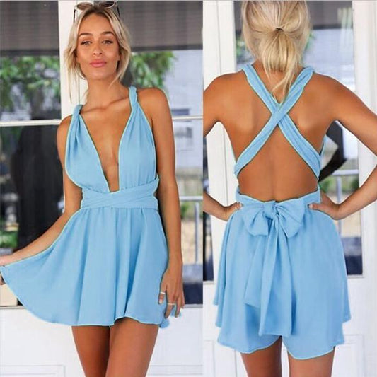Clearance Casual Back Cross Strap V Neck Backless Chiffon Jumpsuit