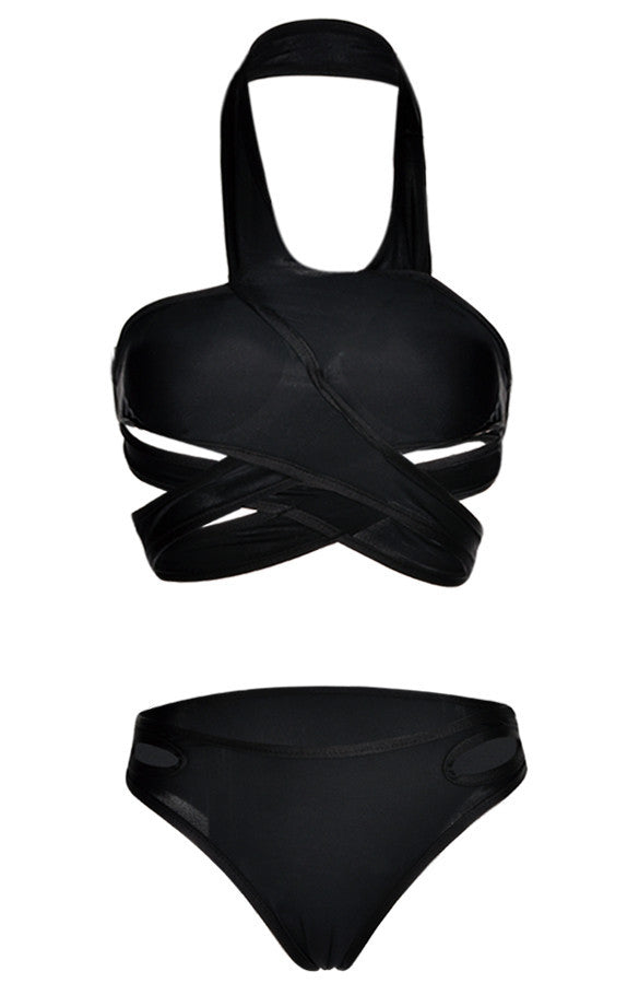 Pad Cross Bandage Low Waist Hollow Out Bikini Swimwear - MeetYoursFashion - 3