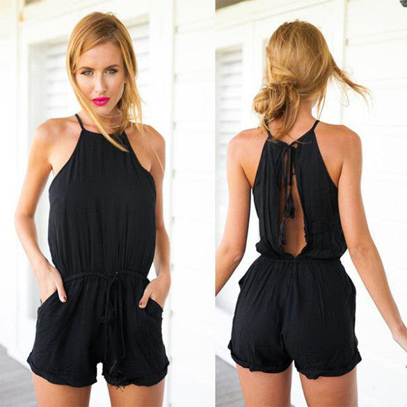 Drawstring Waist Jumpsuit Solid Classic Crimping Jumpsuit - MeetYoursFashion - 1