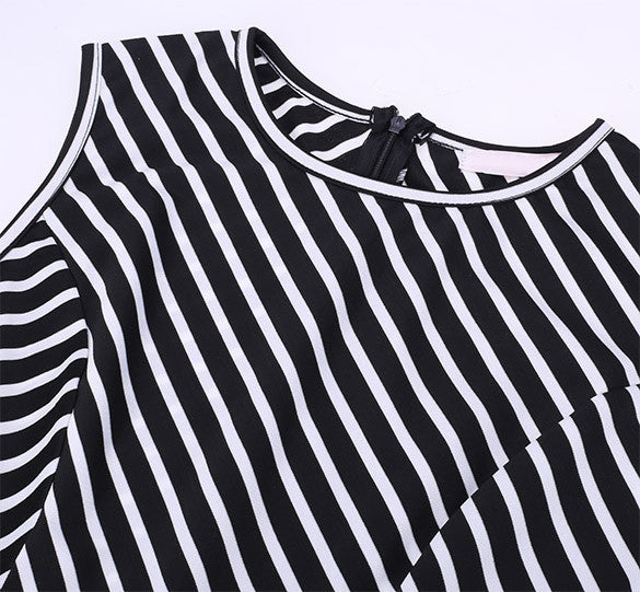 High Waist Stripe Patchwork A-Line Short Tank Dress - MeetYoursFashion - 4