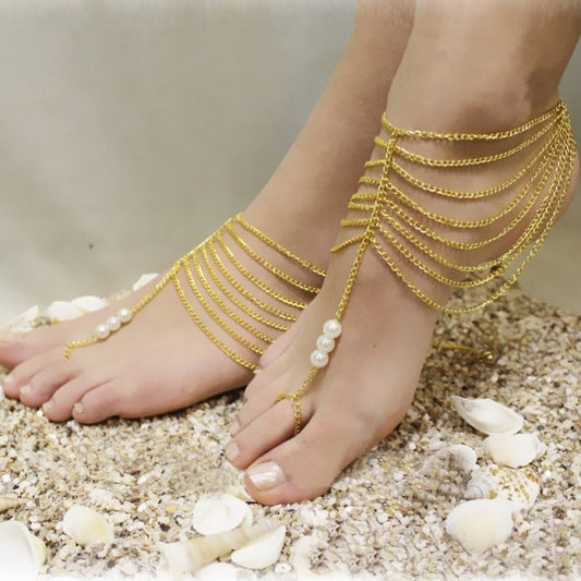 Hot Fashion Women Metal Beads Link Chain Casual Beach Party Bride Anklets