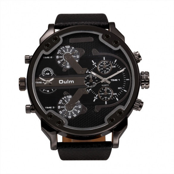OULM Fashion Oversized Dual Dial Display Time Chronograph PU Leather Band Men's Watch - Meet Yours Fashion - 2