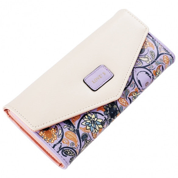 Women Fashion Synthetic Leather Foldable Purse Credit ID Card Holder Trifold Long Wallet