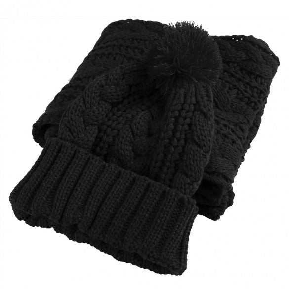 Fashion Women Girl Winter 2pcs Warm Knitted Weave Set Scarf + Benie Hat Cap