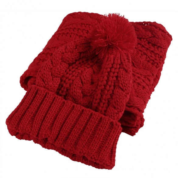 Fashion Women Girl Winter 2pcs Warm Knitted Weave Set Scarf + Benie Hat Cap