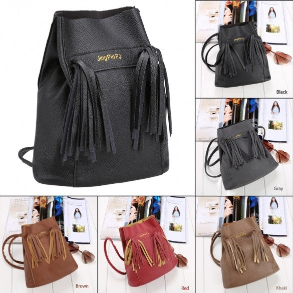 Fashion Women Soft Shoulder Bag Drawstring Bucket Bag With Tassel