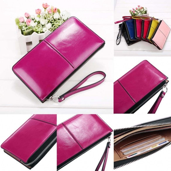 Women Fashion Synthetic Leather Zip Closure Multi-function Wallet Solid Small Handbag Clutch Purse