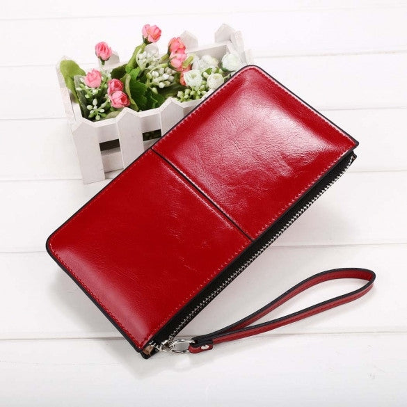 Women Fashion Synthetic Leather Zip Closure Multi-function Wallet Solid Small Handbag Clutch Purse