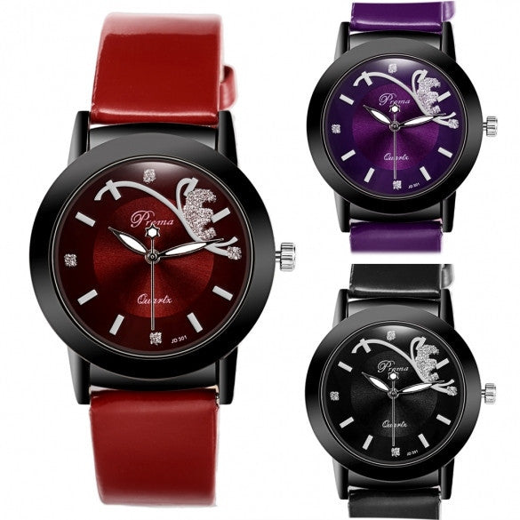 Fashion Classic Women Watch Round Dial Quartz Wristwatch Synthetic Leather Band - Meet Yours Fashion - 3