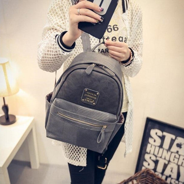 Fashion Women Girls School Bag Artificial Leather Contrast Color Shoulder Bag Backpacks - Meet Yours Fashion - 3